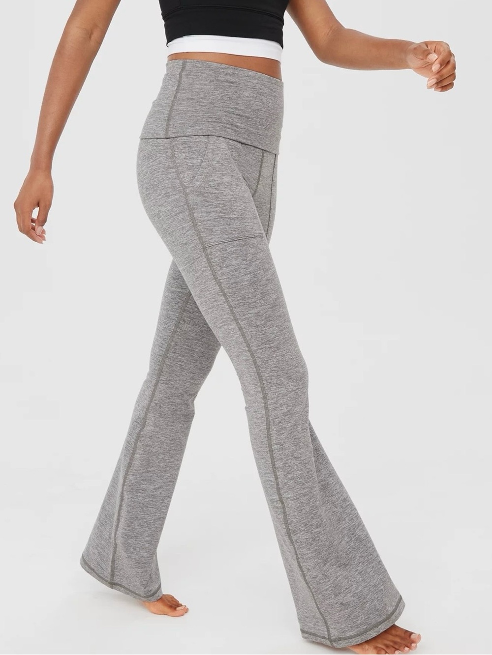 NWOT Aerie The Hugger High-Waisted Foldover Flare Leggings Grey, size XS